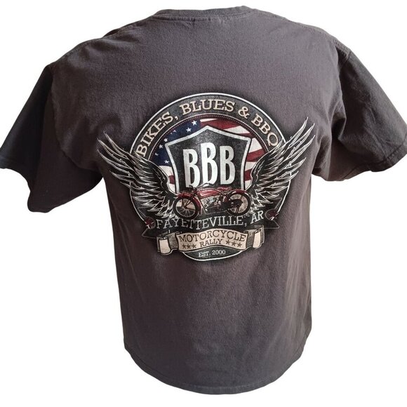 Vintage Men's Tee Large Y2K FAYETTEVILLE ARKANSAS MOTORCYCLE RALLY BBQ T-shirt - Picture 1 of 5